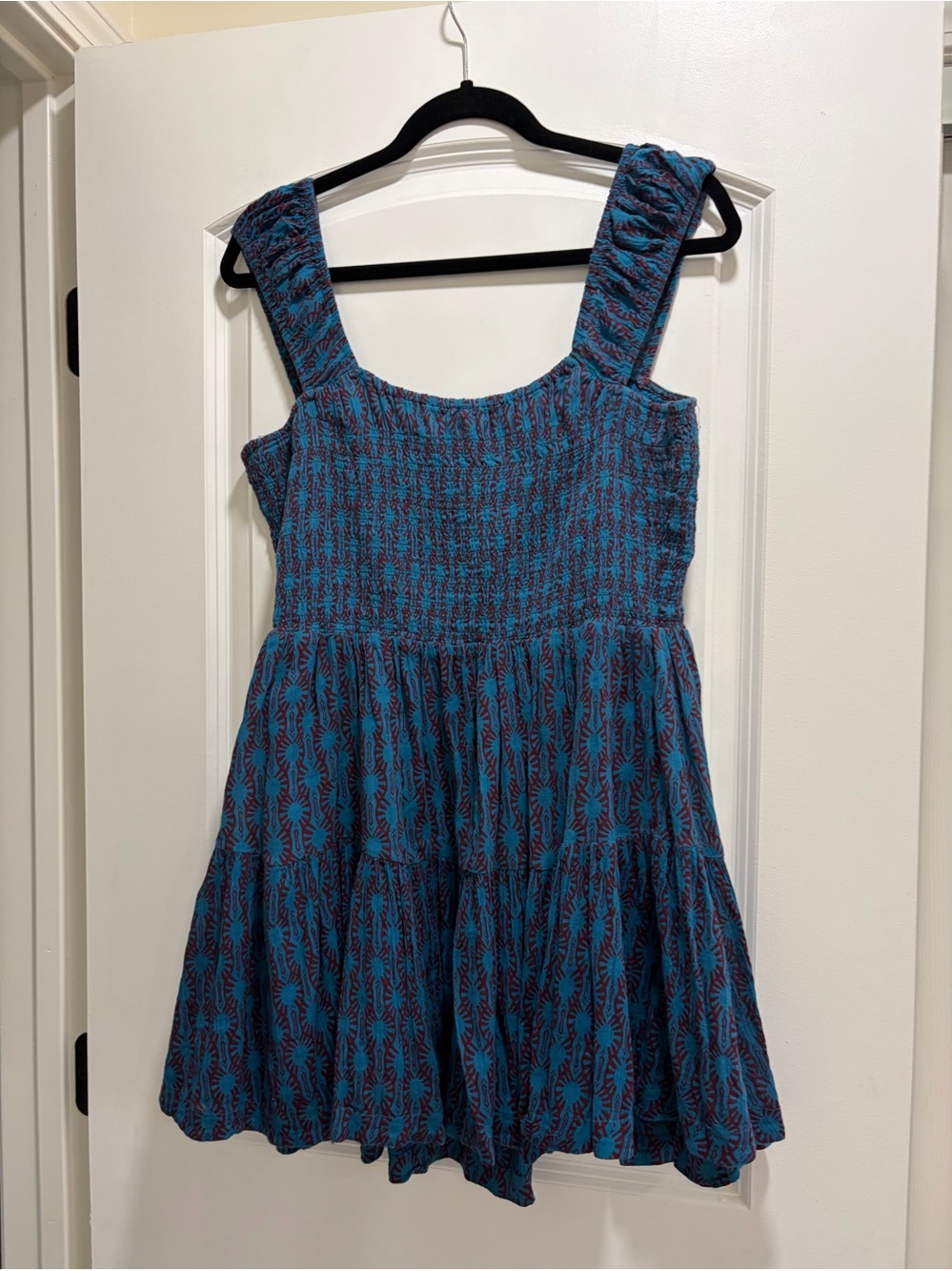 Free People Sweet Annie Smocked Mini Dress Aqua Combo